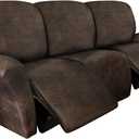 Leather Look Recliner Couch Cover 8-Piece Recliner Sofa Slipcovers 3 Seater for Reclining Couches Furniture Protector Spandex Fabric Washable (Recliner Sofa, Brown)