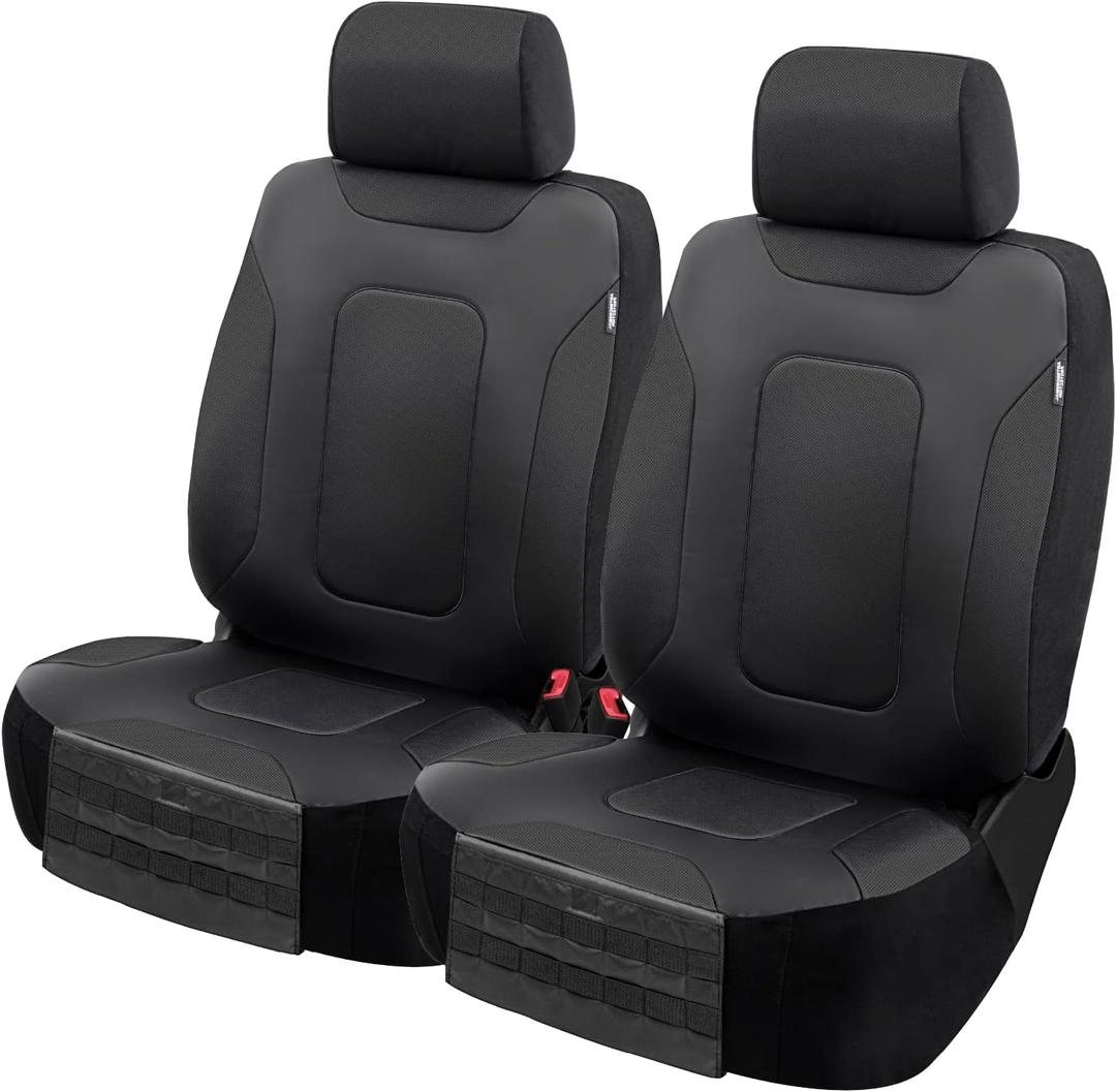 LPI Truck Colton Heavy Duty Truck Seat Covers for Front Seats, Fits Full-Size SUV or Truck, Built-in Molle Style Organizer, Semi-Custom Fit, Faux Leather, 2pcs, Black