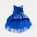 Flower Girls Vintage Overlay Lace Beaded Rhinestone Wedding Tulle Dress Low Communion Party Dance Tutu Gown with Train Size 2T/3T