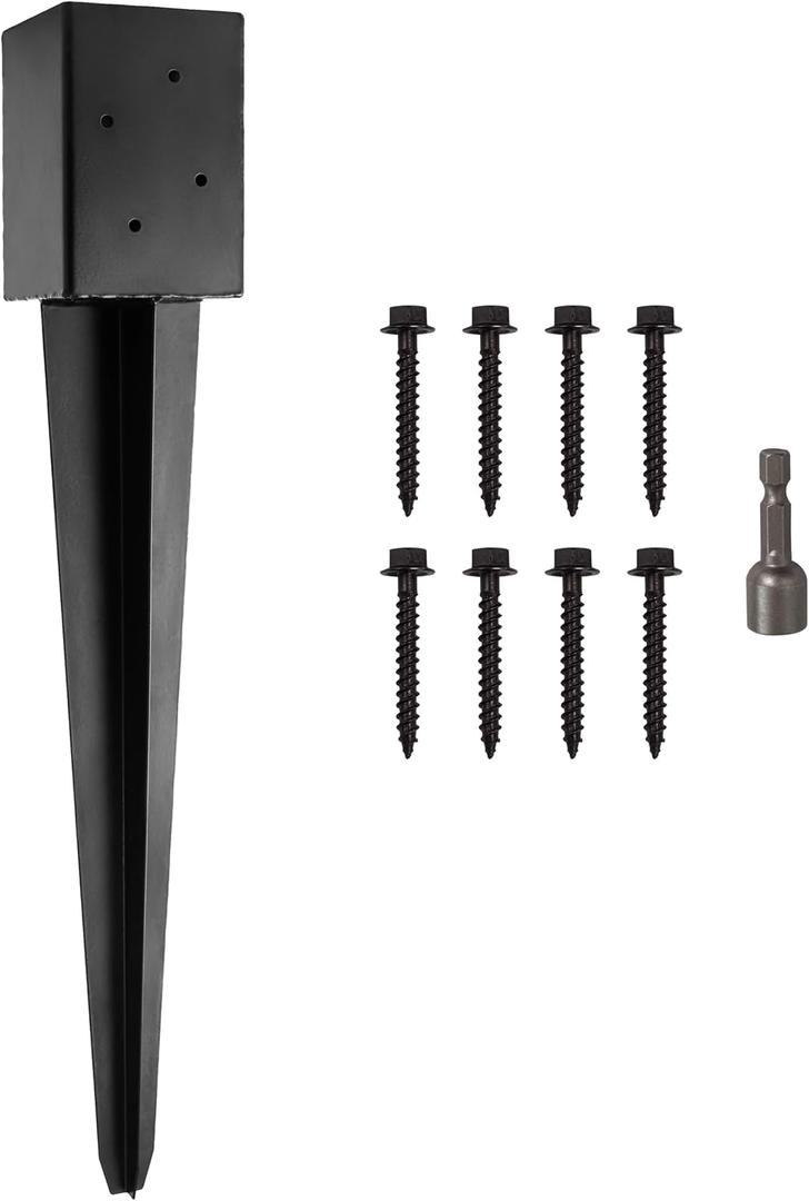 LADECH 4x4 Fence Post Anchor 24' Black Powder Coated Metal Ground Spike Mailbox Post Anchors