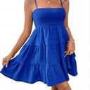 SKAYS Womens Cami Mini Dress Smock Casual A Line Swing Sundress Summer Sleeveless Solid Ruffle Hem Short Dresses M
