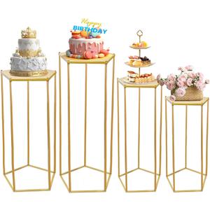 4pcs Reinforced Cylinder Pedestal Stand for Party - 35.43 in Gold Pentagon Cake Table Display Set Flower Stand for wedding Birthday Party Home Patio Decor Plant Stand (Assembly Required)