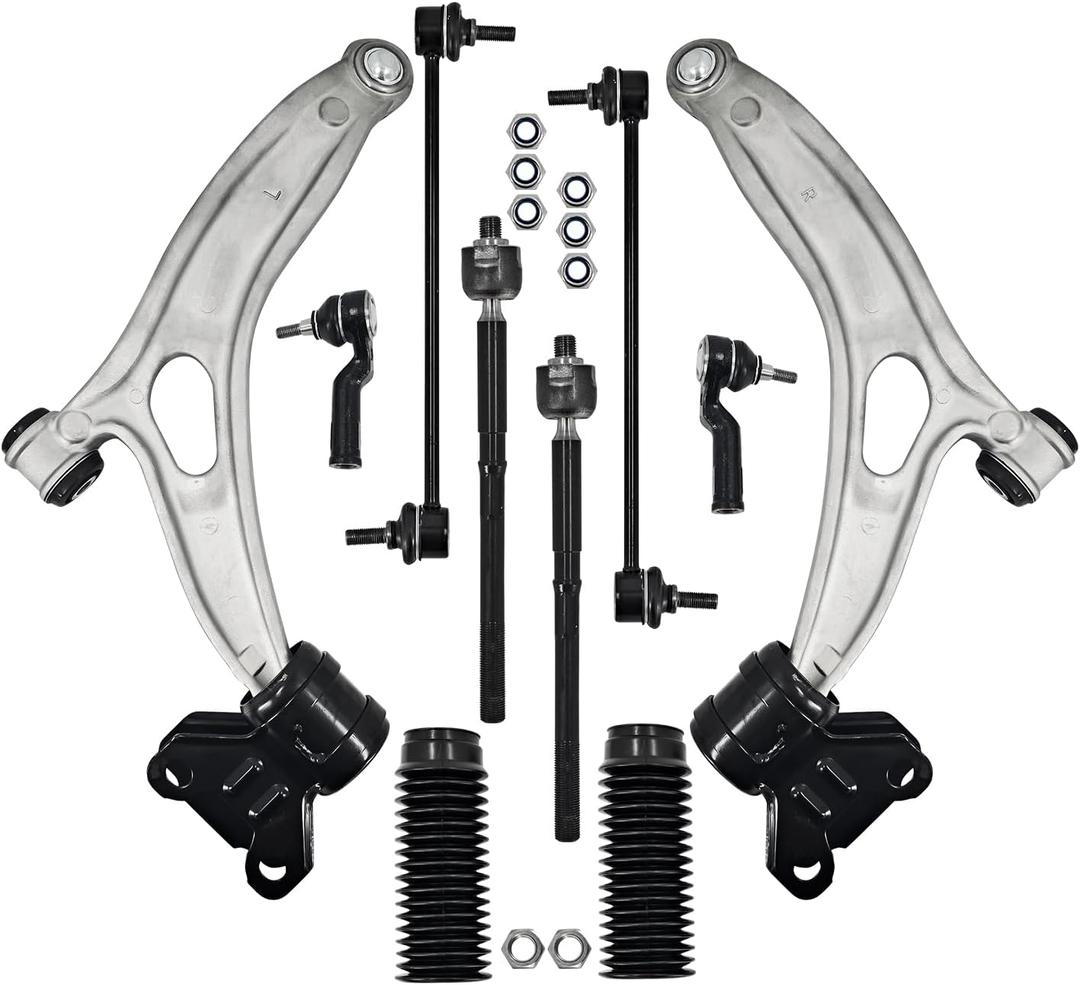 K622788 K622753 10Pcs Front Lower Left Right Control Arms w/Ball Joints Bushings Sway Bar Tie Rod End Link Boots Compatible with Ford Focus 2012-2018 C-MAX 2013-2018 Profession Suspension Kit