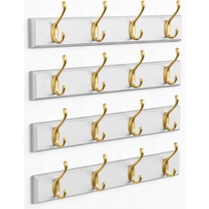 Forbena Gold Coat Rack Wall Mount, Decorative Coat Hooks for Wall, Heavy Duty Coat Hanger Key Holder for Hanging Hats, Coats, Purses, Bags Bathroom, Teen Grils Room (White and Gold, 4 x 4 Hook)