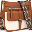 Medium Crossbody Purse for Women, Multi Pocket Shoulder Handbag with Wide Strap for Everyday UseShopping and Travel (Beige and Brown)