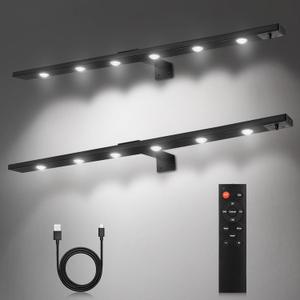 2Pack Battery Picture Light with Remote 22'',Wall Paintign Light with 3 Lighitng,Metal Artwork Lights with Dimmable Timer Auto-Off, Rechargeable Gallery Dispaly Light for Picture Light with 500lm (Black)