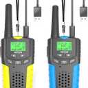 Walkie Talkies for Kids Rechargeable 2 Pack,3 Miles Long Range 22 Channels 2 Way Radio Mini Kid Wakey takey,Birthday, Toys for Age 3-12 Year Old Boys Girls (Blue and yellow)