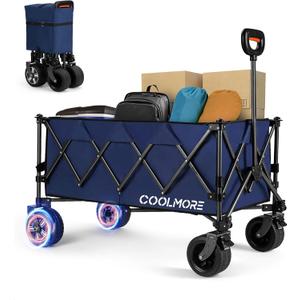 CoolMore Eletric Collapsible Utility Wagons 330lbs Capacity, Carts Foldable with Wheels Brakes Portable for Beach Garden Outdoor Sports Lounge Heavy Duty Shopping Camping Picnic (Blue)