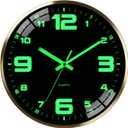 This 12-inch wall Clock Features a Beautiful Metal Frame, Nighttime Illumination, a Silent Ticking Sound, Tempered Glass to Prevent Breakage, AA Battery Power, and Large, Easy-to-Read Digits.