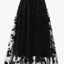 Women's A Line Tulle Midi Skirt Tiered Petticoat Skirts Tea-Length Elastic Waist Tutu Skirts, XS