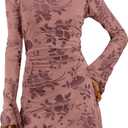 PRETTYGARDEN Women's 2026 Fall Fashion Floral Long Sleeve Mini Dress Mesh Bodycon Short Party Date Night Going Out Dresses, S