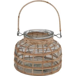 Bloomingville Glass Rattan Wrapped Tealight Holder with Handle Vase, 5" L x 5" W x 4" H, Natural,AH2300