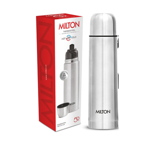 Milton Thermosteel Flip Lid 750, Double Walled Vacuum Insulated Thermos 750 ml | 25 oz | 24 Hours Hot and Cold Water Bottle with Cover, Stainless Steel, BPA Free, Leak Proof | Silver
