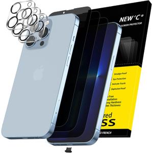 NEW'C 3X Privacy for iPhone 15 Screen Protector (6.1 inches)+ 3X Camera Lens Protector, Sensor Protection, Case Friendly Tempered Glass Film + Dust Plug - Easy Installation Tool Included