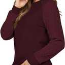 Buauty Womens Sweatshirts Crewneck Cable Knit Sleeve Pullover Sweaters Lightweight Fall Fashion Casual Tunic Tops (X-Large, Wine)