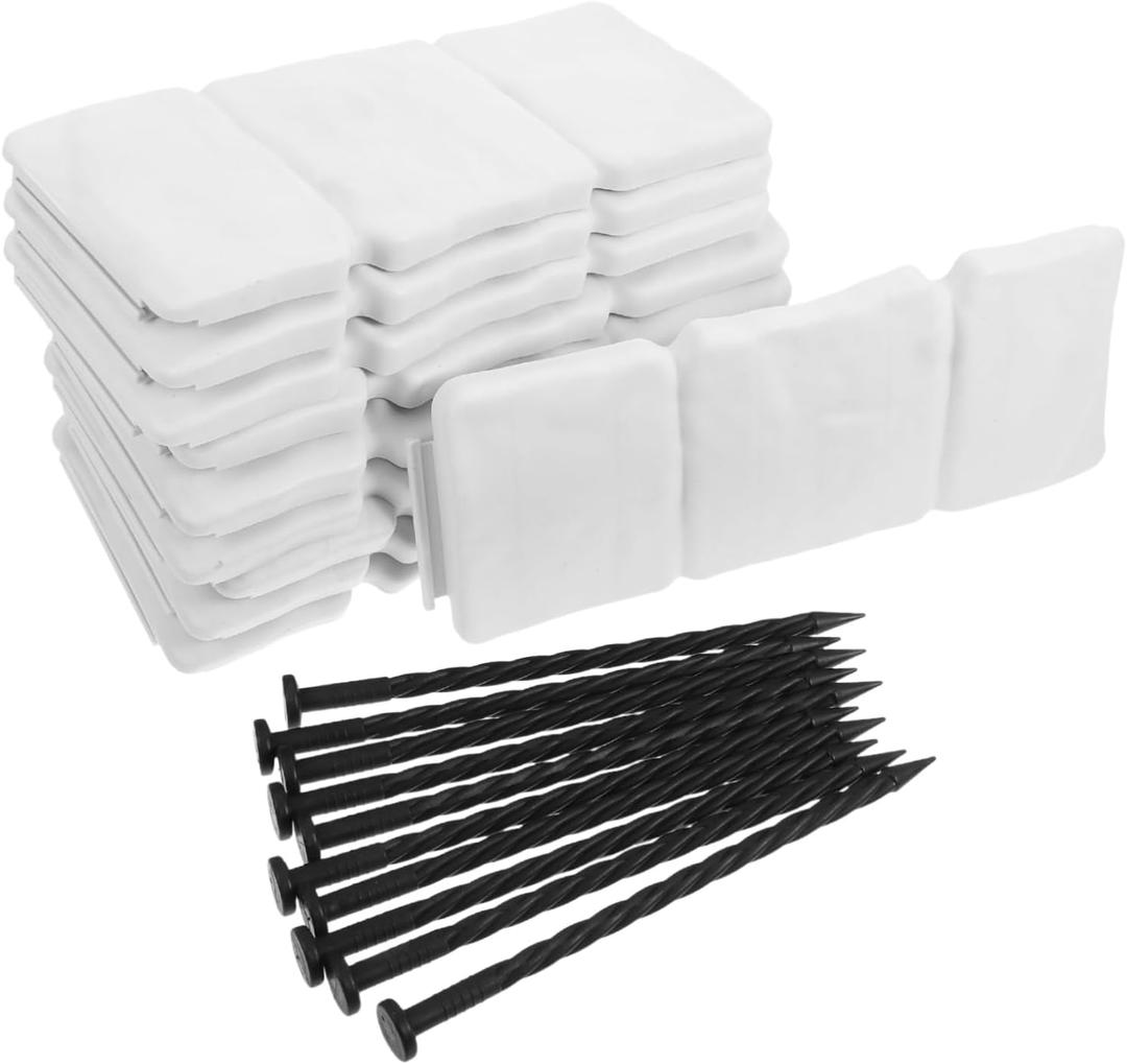 Toyvian Garden Edging Fence with Nails 10-Pack Plastic Landscape Border for Lawn Flower Beds Vegetable Gardens Decorative Stone Look Garden Divider Easy DIY Installation (White)