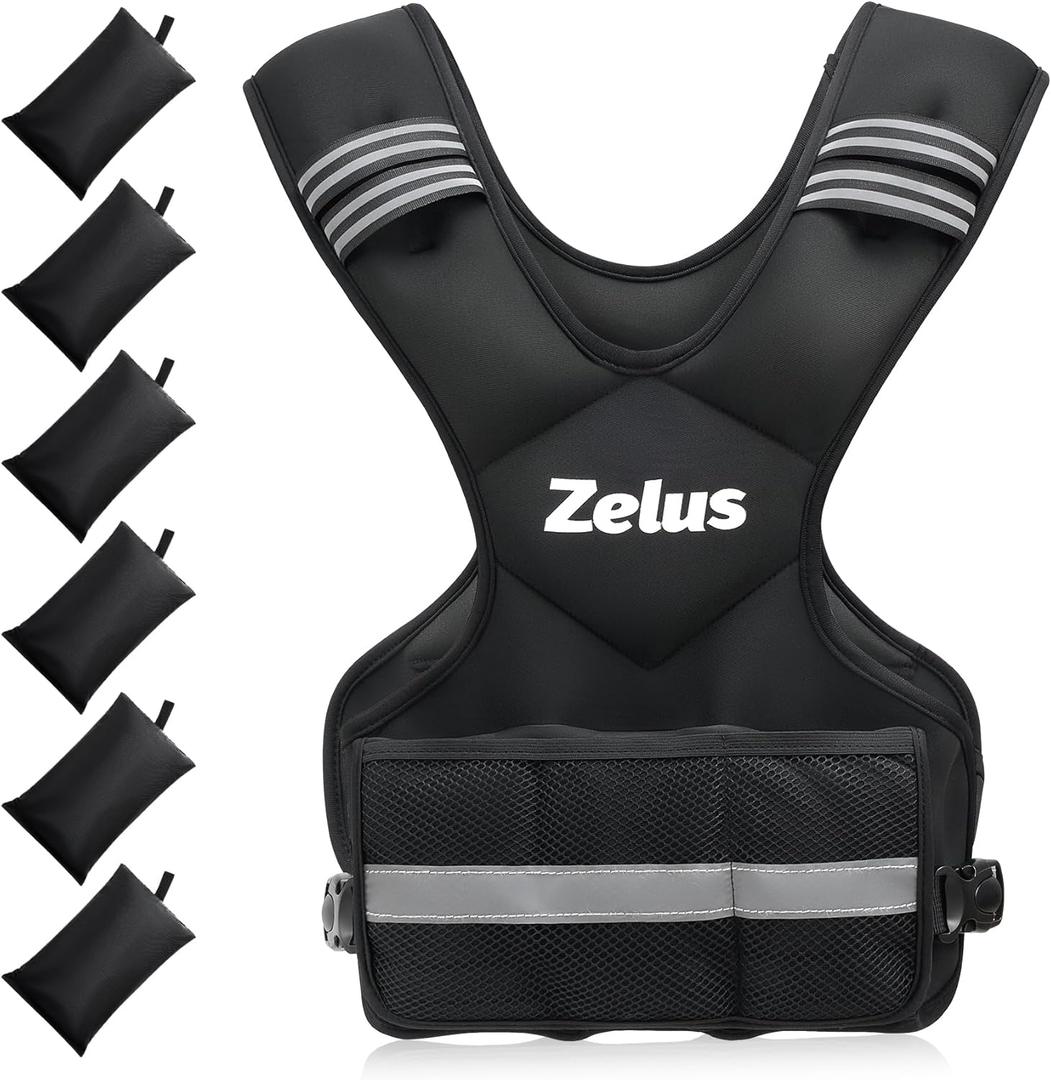 ZELUS Weighted Vest for Men and Women | 420-32lb Vest with 6 Ironsand Weights for Home Workouts | Adjustable Body Weight Vest Exercise Set for Cardio and Strength Training (Black)
