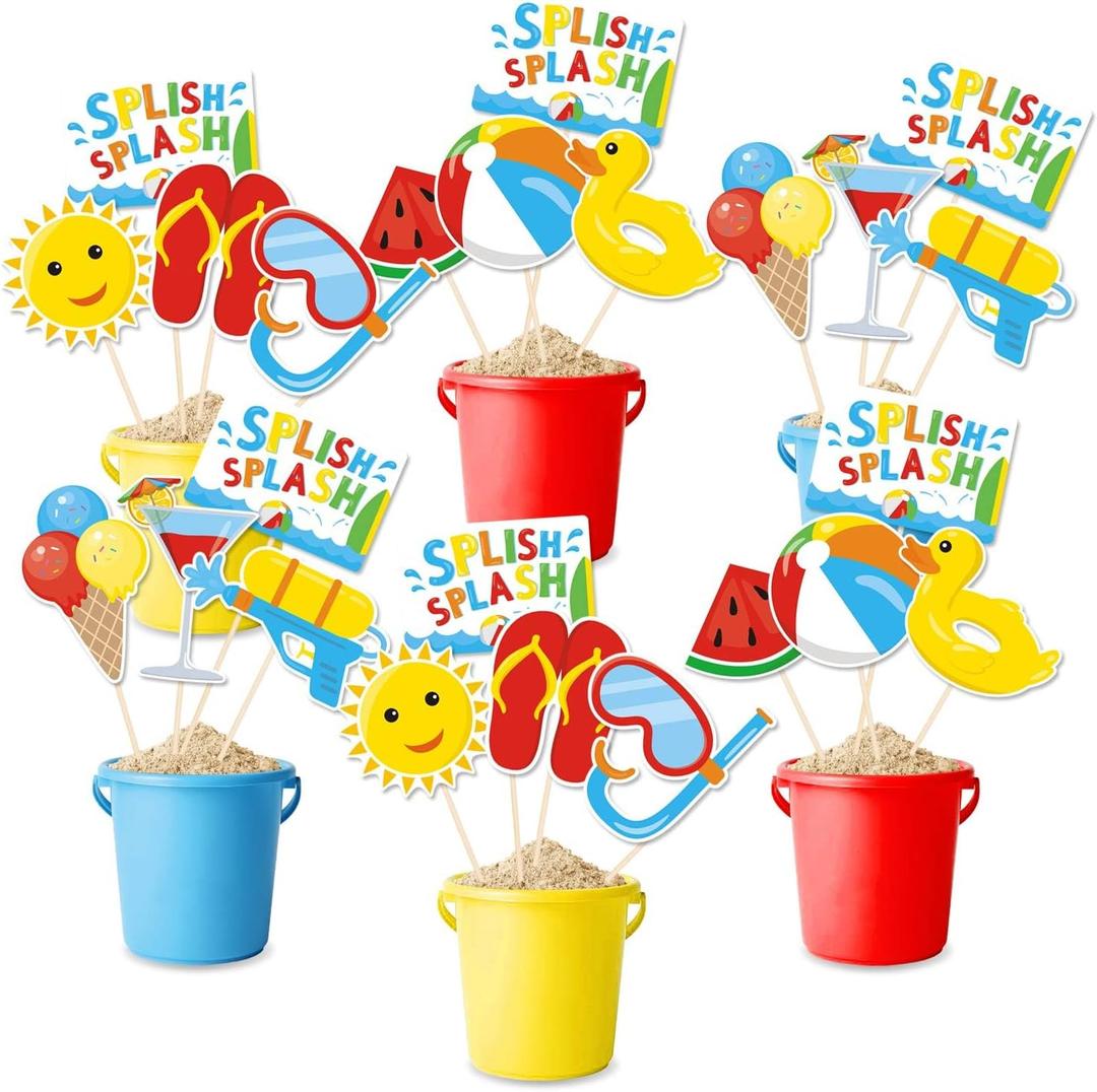 Bessmoso Splish Splash Party Decorations 24 PCS Beach Centerpiece Sticks Table Toppers Birthday Decor Beach Balls Party Favors Hawaiian Summer Pool Party Supplies Beach Party Decorations