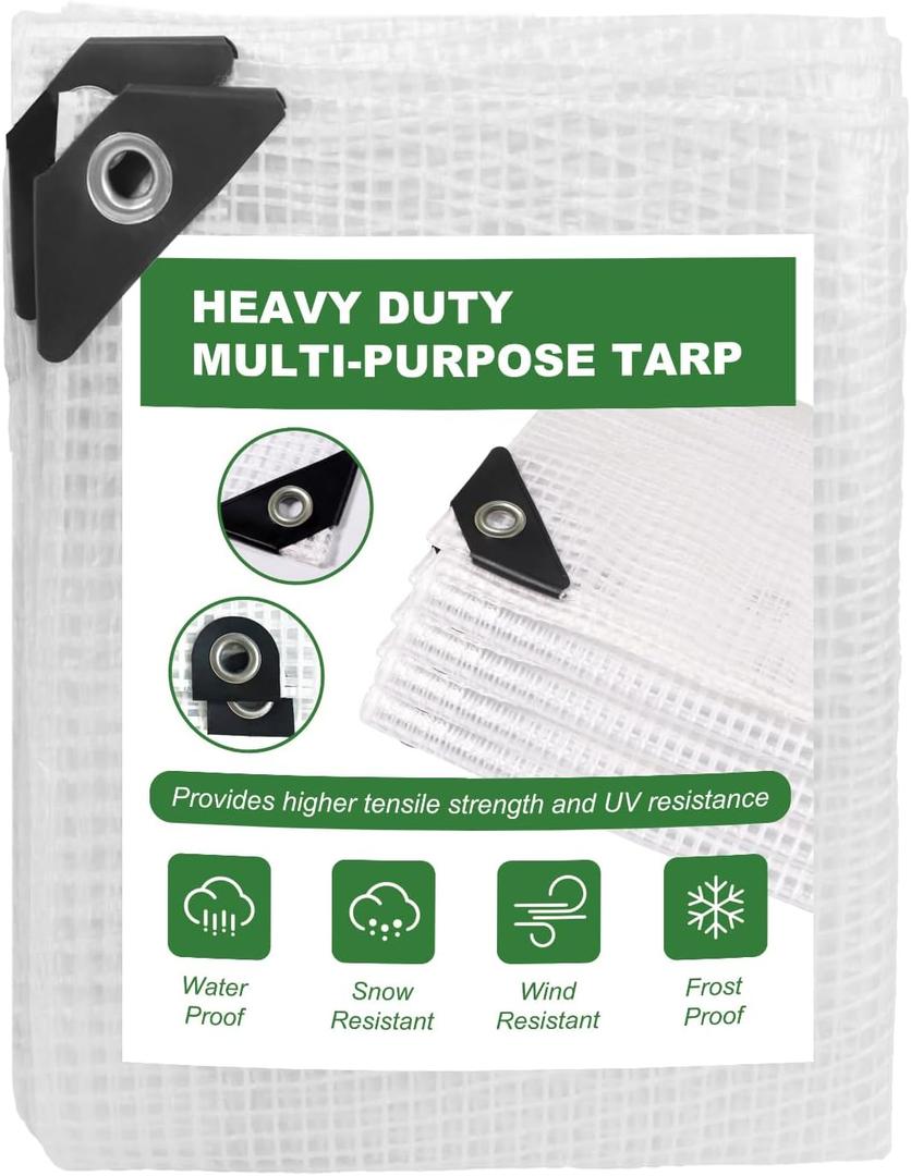 18 Mil Greenhouse Cover, 10x26 FT Clear Heavy Duty Greenhouse Tarp, UV Resistant Waterproof Green House Plastic Covering with Grommets for Garden, Farms, Nursery