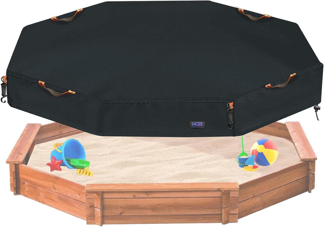 NGB Octagon Sandboxes Cover,with 4 Windproof Hooks 4 Reflective Handles and Elastic Pull Cord 600D Oxford Garden Canopy Sandpit Pool Protection Cover Dustproof and Waterproof (Black,86x79x9inch)