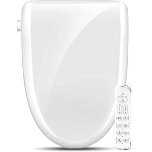 Electric Bidet Toilet Seat with Adjustable Heated Seat and Instant Warm Water, Elongated Bidet Attachment for Toilet with Wireless Remote Air Dryer, Feminine & Front Rear Wash, Self-Clean Nozzle