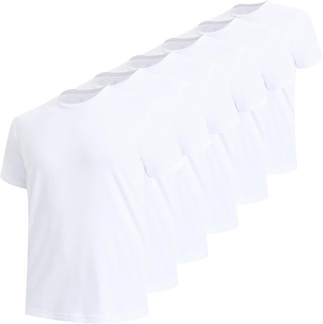 BAMBOO COOL Men's Undershirts Moisture Wicking Crewneck T Shirts, Breathable Stretch Soft Tees for Men, 6 Pack (XL)