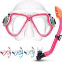 Kids Snorkel Set for Ages 3-14, Snorkeling Gear for Kids with Dry Top Snorkel Anti-Leak Anti-Fog Panoramic View Snorkel Mask, Boys Girls Junior Teens Snorkeling Set (Pink/Transparent)