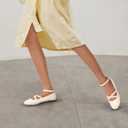 Mofri ShowHow Womens Mary Jane Flats Round Toe Mary Jane Shoes Ankle Strap Ballet Flats Shoes Wedding Casual Office Dress Shoes (7, White Pu)