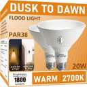 Par38 LED Dusk to Dawn Flood Light Bulbs Outdoor,20W Replace up to 200W,1800LM,E26 Base Outdoor Flood Light Bulbs for Backyard,Garage,Porch,Garden,2700K 2 Pack