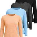 4 Pack Women's Dry Fit Long Sleeve Sun Shirts UPF 50 Hiking Workout Tops | Available In Plus Size, Quick Dry Fit Swim Shirts, SPF UV Protection Rash Guard, Athletic Tops Gym, Running, Fishing (Black, S)