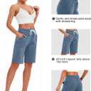 SPECIALMAGIC Cotton Sweat Shorts with Pockets for Women 10" Athletic Lounge Sports Workout Bermuda Knee Shorts (Blue)