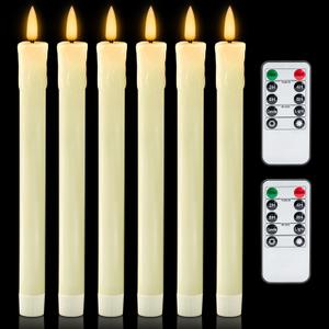 Homemory 6 PCS Real Wax Flameless Taper Candles with Remote, Flickering LED Candlesticks with Timer Dimmer, Fake Candles for Xmas Wedding Celebration Decor, Ivory, 9.6 Inches