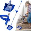 Chicken Poop Scooper Heavy Duty Metal Chicken Coop Cleaner for Sand & Pine Shavings, No-Bend Adjustable Handle (Up to 74"), Wide Sifting Shovel with Rake & Hook for Easy Cleaning
