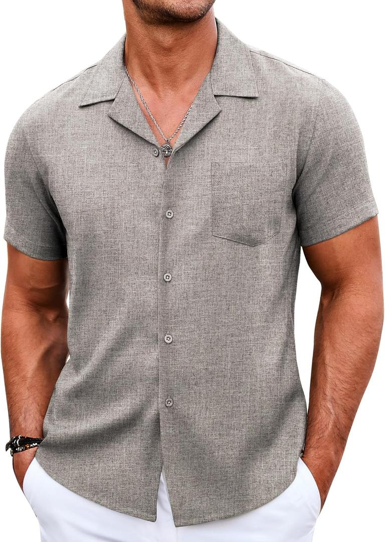 COOFANDY Men's Casual Button Down Shirts Short Sleeve Summer Beach Shirt Cuban Vacation Textured Shirts with Pocket (XXL)