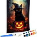 SKRYUIE Paint by Numbers Kit for Adults Halloween, Acrylic Cat Oil Painting by Numbers with Paint Kits Brushes Art Crafts Canvas Beginner for Home Decor 16x20 inch / 40x50 cm