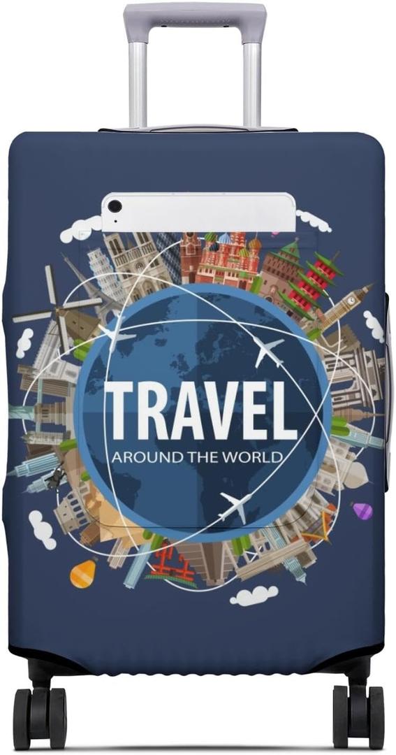 Travel around the world Travel Luggage Cover, Travel-Themed Suitcase Protector Stretchable, Washable Travel Suitcase Cover Travel around the world, M-(22-24) Inch