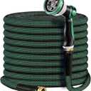Non-Expandable Garden Hose 100feet, Felxible Water Hose with 10 Function Hose Nozzle, Lightweight, Tangle Free, Rust Proof for Yard - 2025 Model(Blue or Green)