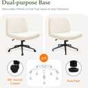 Orange Factory Criss Cross Chair Wheels Wide Cross Legged Office Desk Vanity Dual Base Comfy Fabric Armless Adjustable Swivel for Home Computer Task (Beige Dual Base, Fabric)