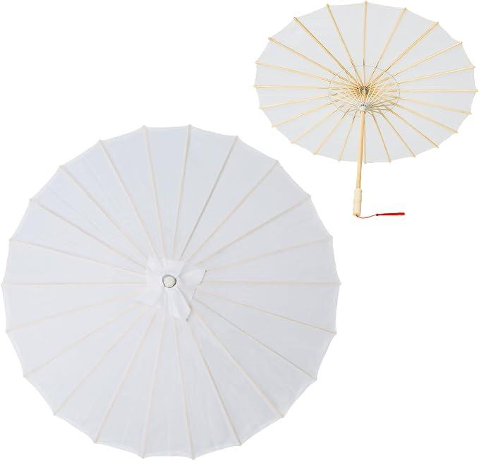 Bestage 33" White Flower Silk Cloth Decoration Handmade Parasol Umbrella Chinese Japanese Asian DIY Art Dance Classical Umbrella for Wedding Parties Photography Costumes Cosplay (White)