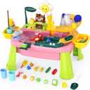 Water Table for Toddlers 1-3, Outdoor Toys for Kids Ages 4-8 with Pump, Kitchen Play Sink with Running Water, Fishing Toys Playset, Summer Outside Sand Water Sensory Activity Pool Toys Gifts, Pink
