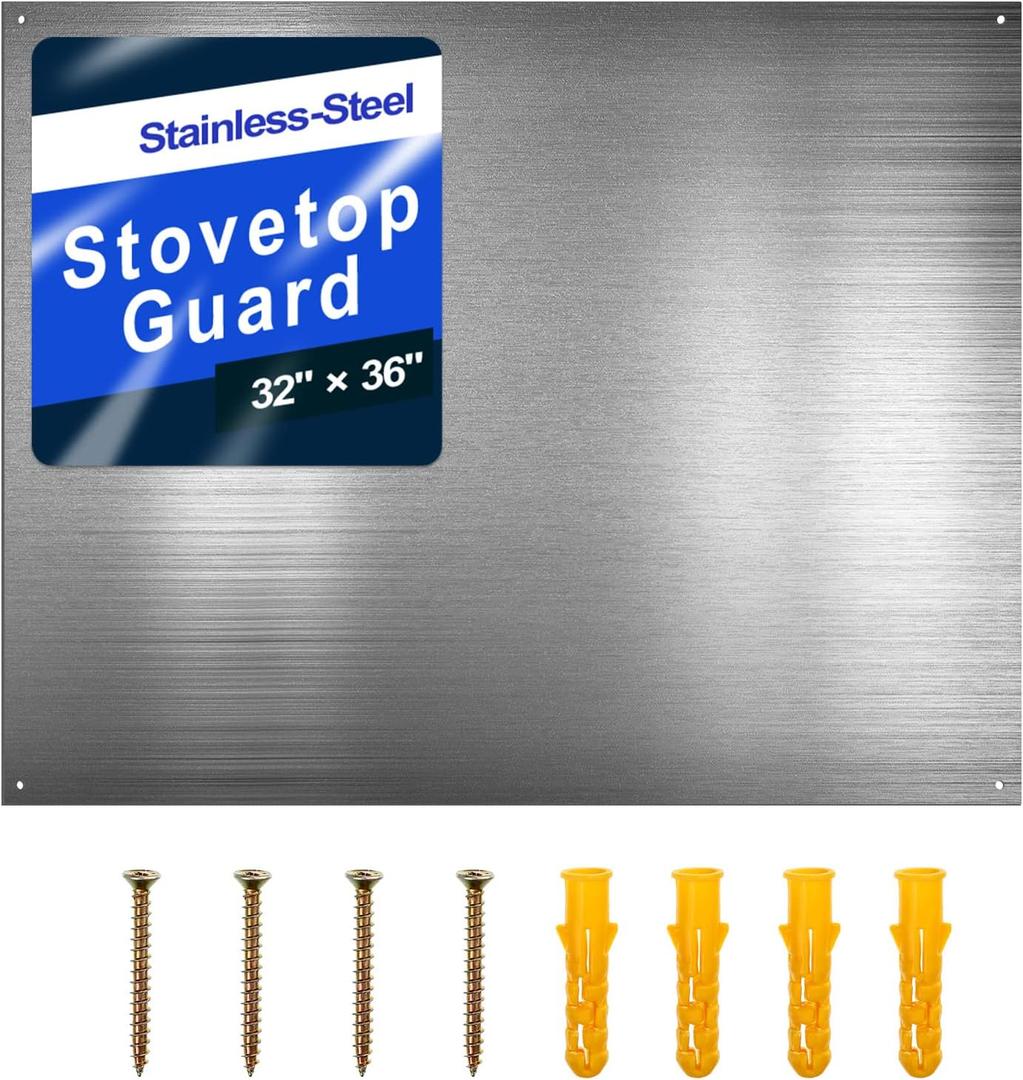 Reversible Stainless Steel Backsplash Behind Stove Metal BackSplash Panel Stainless Steel Cooking Backsplash Wall Panel for Kitchen Cooking Panel Pre Drilled Holes Matching Screws (36 x 32 Inch)