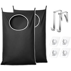 KEEPJOY 2 Pack Door Hanging Laundry Hamper, XL Hanging Bag with Large Opening and 2 Hooks for Whole Family - 36.5X22.5 inch - Black (2pack)