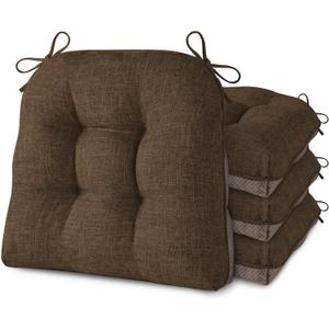 AddGrace Chair Cushions for Dining Chairs Set of 4 Kitchen Seat Cushions with Ties and Non Slip Backing Tufted Indoor Seat Pad for Kitchen Dining Room 18" x 17" x 3" Coffee