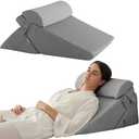 3Pcs Orthopedic Bed Wedge Pillow Set, Foam Wedge Pillow Post Surgery for Back, Leg and Knee Support, Adjustable 9&12 Inch Folding Triangle Pillow for Sleeping, Acid Reflux, Snoring, Grey