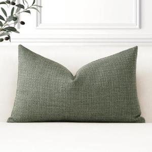OTOSTAR Linen Throw Pillow Cover Set of 1 Decorative Lumbar Pillowcases Cushion Covers 12x20 Inch for Home Decor Sofa Bedroom Car 30 x 50CM Olive Green
