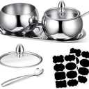 Baderke 2 Pcs 16 oz Stainless Steel Sugar Container with Lid Spoon and Tray Sugar Container Salt Bowl Holder Dispenser with Tag Condiment Pots for Countertop Serving Spice Pepper Kitchen