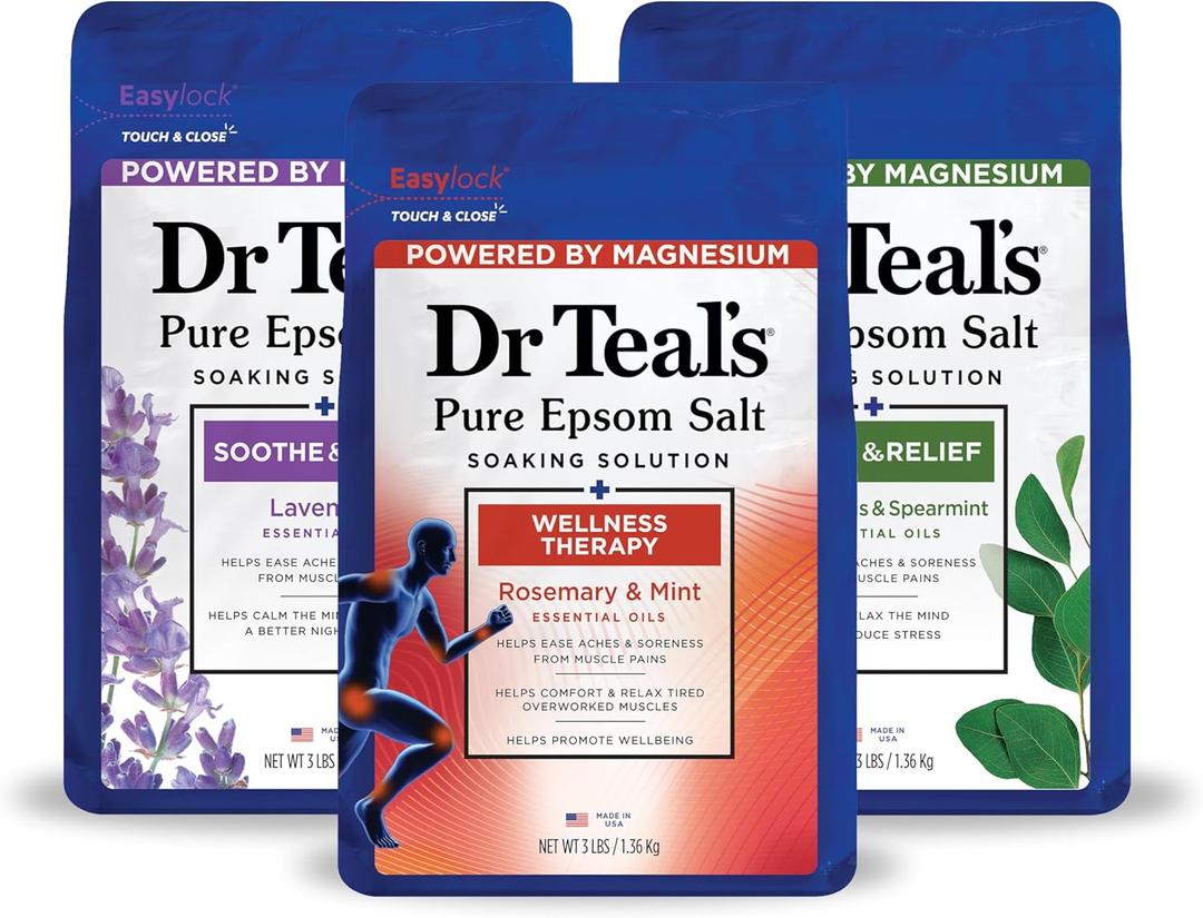 Dr Teal's Pure Epsom Salt, Lavender, Eucalyptus & Wellness Trio Bundle, 3 lbs (Pack of 3)