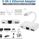 Type C to RJ45 Ethernet Adapter Network Adapter, with Charge Port and USB Port Support USB Flash Drive/Keyboard/Mouse/Came, Plug and Play,Supports 100Mbps Ethernet Network