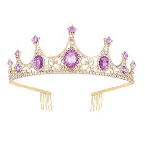 Princess Peach Costume Tiara for Women Girls, Vofler Purple Crown Wedding Bridal Hair Accessories Crystal Queen Tiara Headpiece Rhinestone Headband for Birthday Prom Quinceaneara Pageant Party