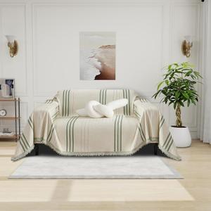 DREAMINGO Armchair Cover Washable Chenille Sofa Protector for Pet Kids Beige Green Chair Couch Covers for 1 Cushion Couch Stripe Jacquard Versatile Sofa Throw Slipcover for Futon Couch, 71"x91"